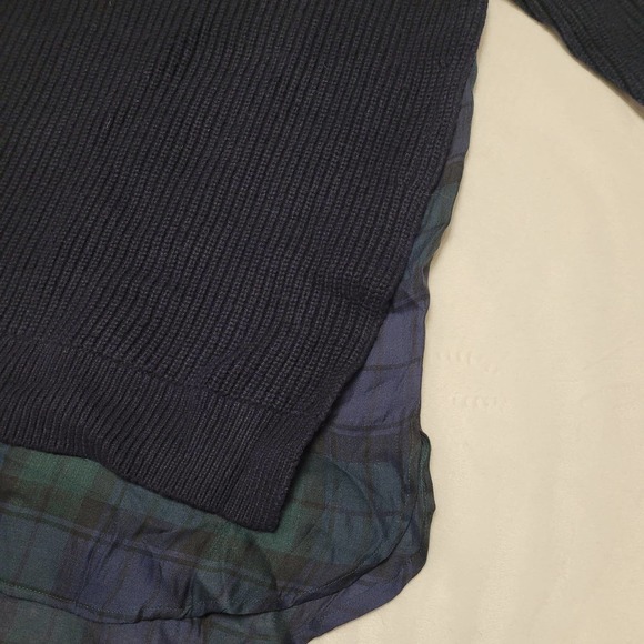 NWT Ann Taylor LOFT 2 in 1 Sweater Navy blue plaid shirt tail inset size Small - Picture 2 of 4